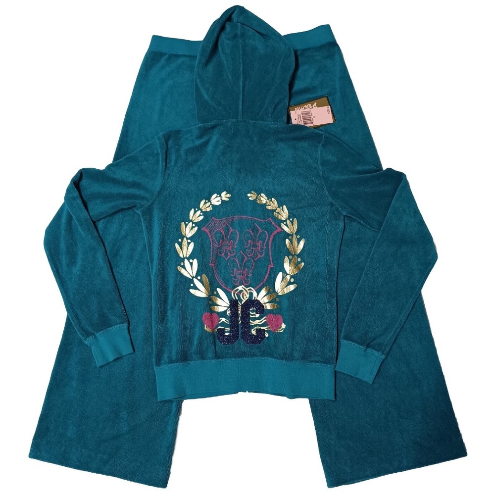 NWT Juicy Couture Tracksuit Matching Set Blue Green Jacket Pants Medium Large